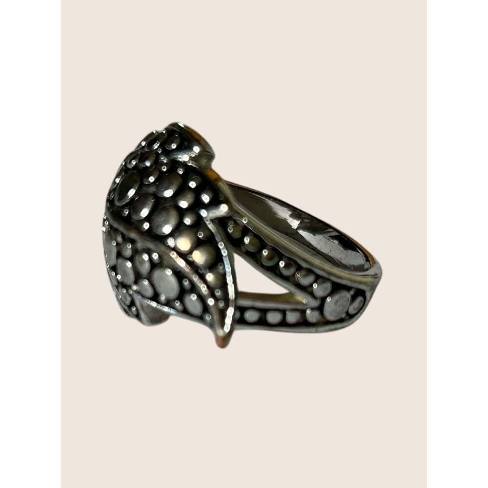 🍁 VTG SILVER TONE AYU LEAF TEXTURED PEBBLE BOHO LEAF CHUNKY STATEMENT RING SZ 7
